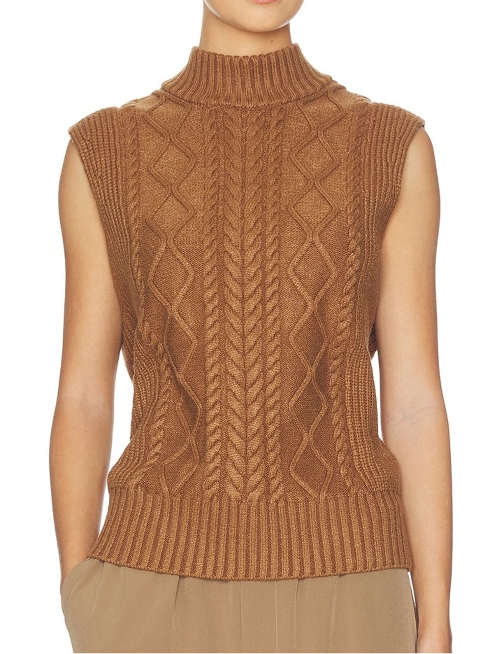 Varley Sweater Vest Joilette Roll Neck Top XS Caramel Pecan Revolve Brown Cable